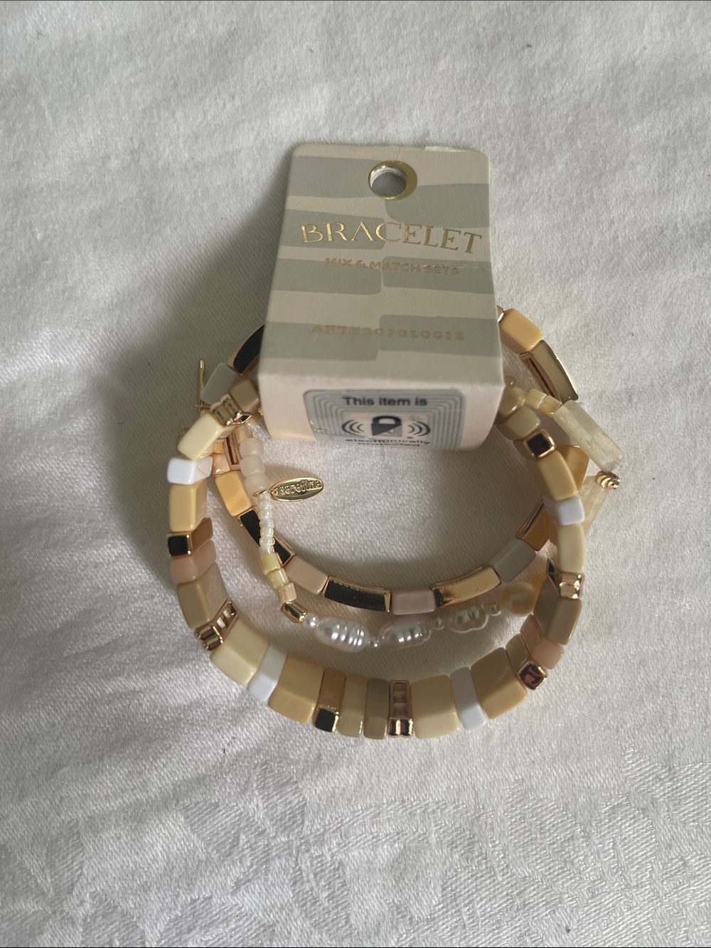 Anthropologie Cream and Beige Tile Stack Bracelet Set NWT